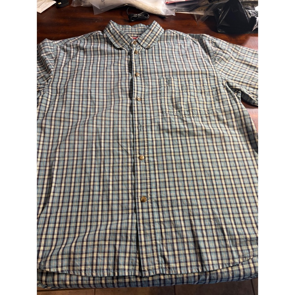 Wrangler Hero Silver Edition Mens Large Blue Yellow Plaid Short Sleeve Shirt